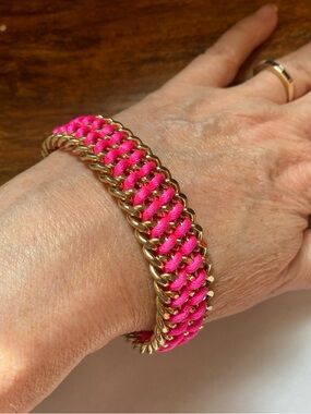 Gold Chain Pink Thread Woven Bracelet - Women Jewelry